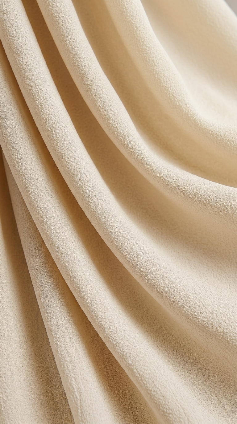 Crepe wedding dress fabric with a matte finish and subtle texture that drapes smoothly over the body