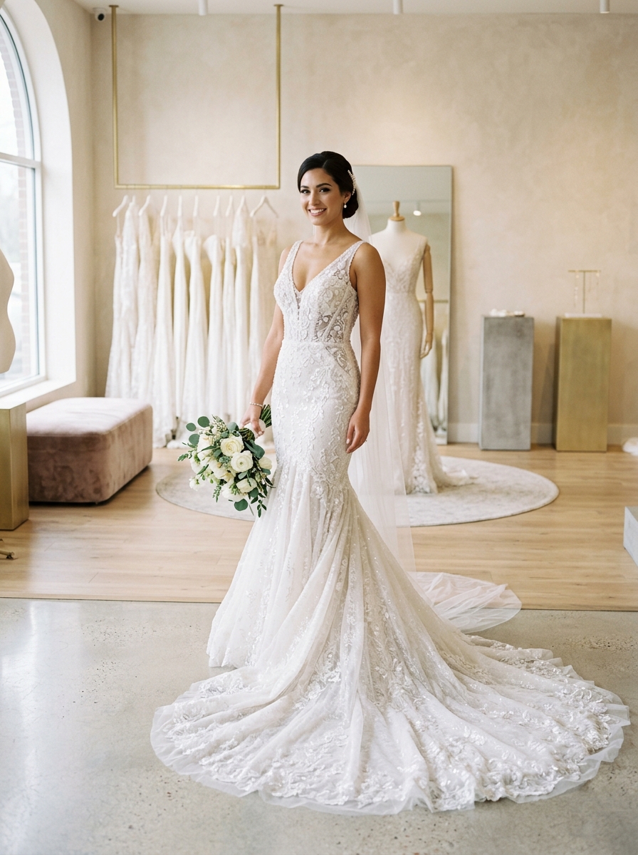 Mermaid wedding dress silhouette that closely hugs the body from bodice to knee before flaring out at the hemline