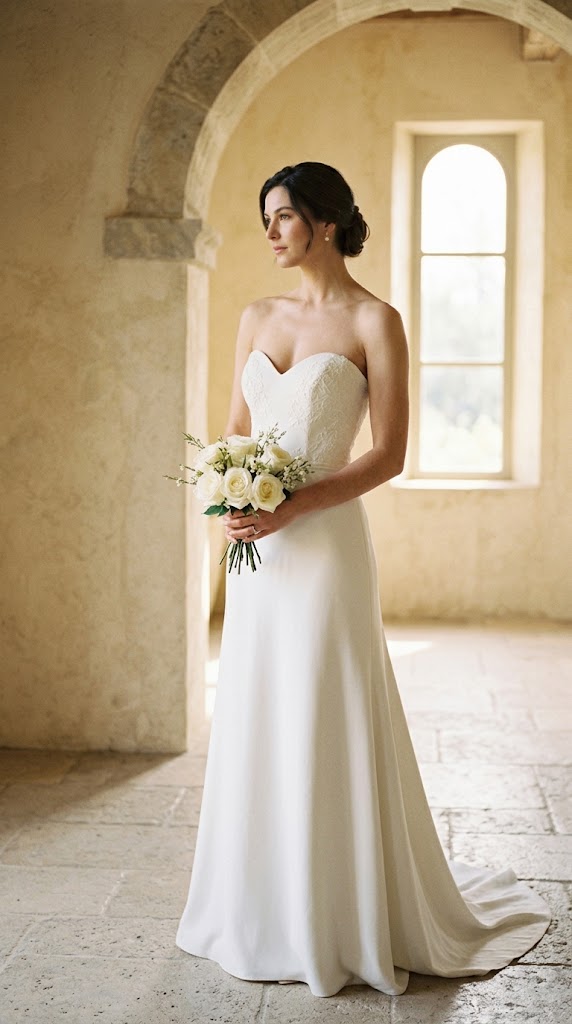 Sweetheart neckline wedding dress with a curved heart-shaped bodice that highlights the décolletage
