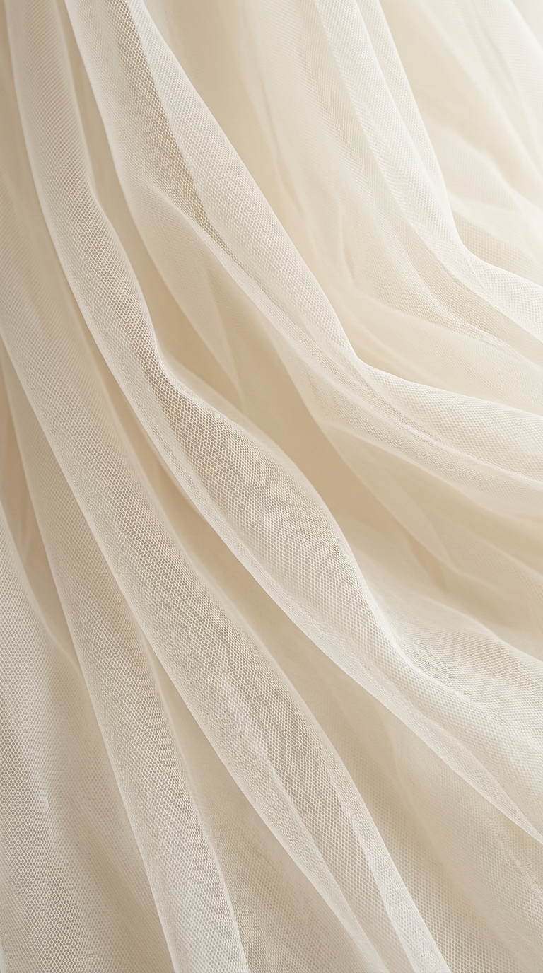 Soft tulle wedding dress fabric with lightweight layers creating an ethereal and dreamy texture
